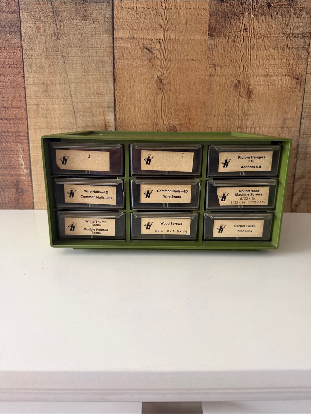Akro Mills Vtg Avocado Green Storage Small Part Organizer w/ 9 Drawers